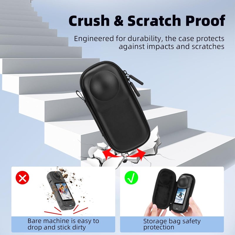 BRDRC Carrying Case for Insta 360 X4 X5 (for Original Lens Cap), Portable Small Storage Bag Protective Cover Hard Shell Travel Protector with Wrist Strap Carabiner for Insta360 X4 X5 Accessories - Image 3